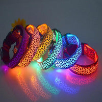 Adjustable LED Dog Collar – Safety Nylon Pet Collar with Leopard Print