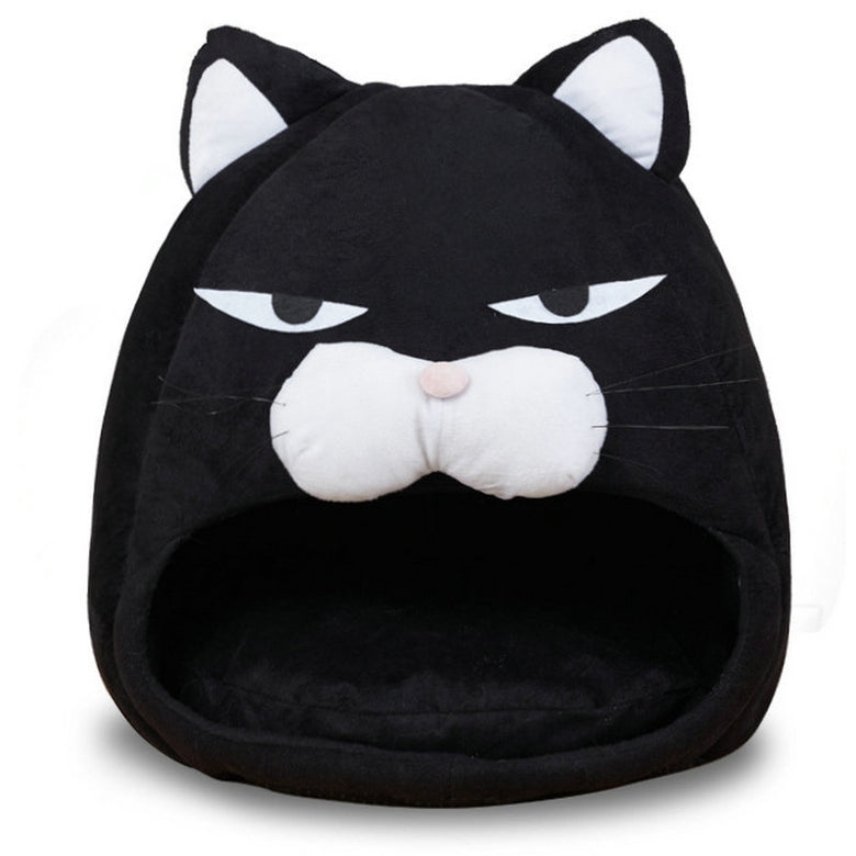 Cartoon Fleece Pet Bed – Warm Cozy House for Cats and Puppies
