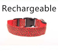 Adjustable LED Dog Collar – Safety Nylon Pet Collar with Leopard Print