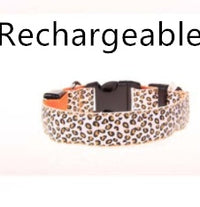 Adjustable LED Dog Collar – Safety Nylon Pet Collar with Leopard Print