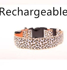 Adjustable LED Dog Collar – Safety Nylon Pet Collar with Leopard Print