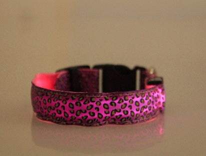 Adjustable LED Dog Collar – Safety Nylon Pet Collar with Leopard Print