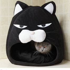Cartoon Fleece Pet Bed – Warm Cozy House for Cats and Puppies