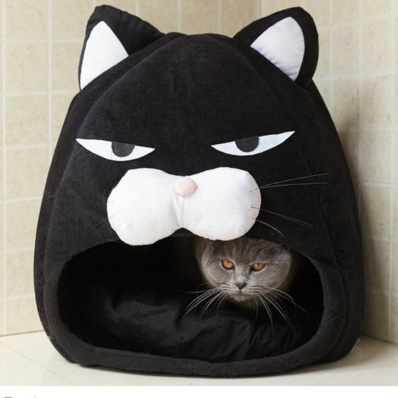 Cartoon Fleece Pet Bed – Warm Cozy House for Cats and Puppies