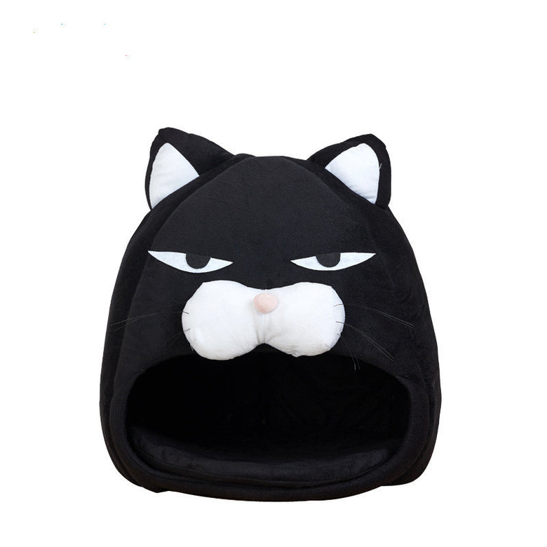 Cartoon Fleece Pet Bed – Warm Cozy House for Cats and Puppies