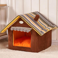 Striped Dog & Cat Bed with Removable Cover – Soft Mat Pet House for Small & Medium Dogs