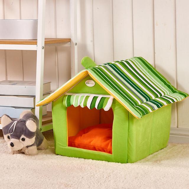 Striped Dog & Cat Bed with Removable Cover – Soft Mat Pet House for Small & Medium Dogs