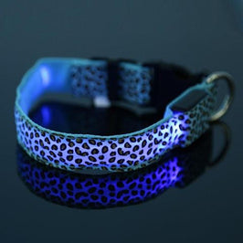 Adjustable LED Dog Collar – Safety Nylon Pet Collar with Leopard Print