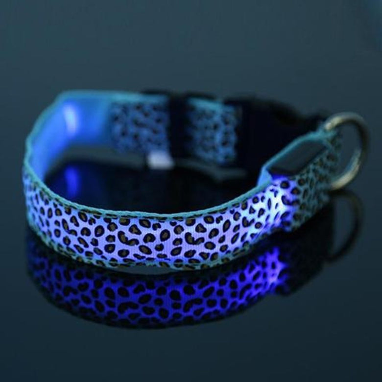 Adjustable LED Dog Collar – Safety Nylon Pet Collar with Leopard Print